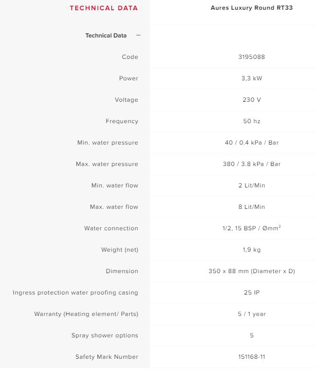 Ariston Aures Luxury Round RT33 Instant Water Heaters - Image 5