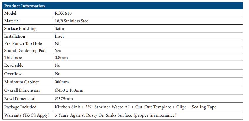 Rubine Stainless Steel SINK ROX 610 - Image 3
