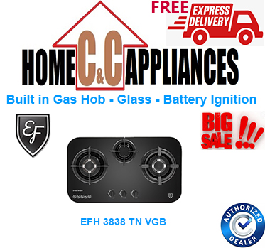 EF EFH 3838 VG/VGB Built in Gas Hob|Glass-Battery Ignition|3 Burners|