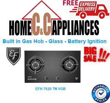 EF EFH 7620 TN VGB Built in Gas Hob|Glass-Battery Ignition|2 BRASS BURNER|
