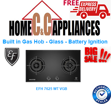 EF EFH 7626 WT VGB  Built in Gas Hob | Glass - Battery Ignition | 78 cm | 2 Burner |