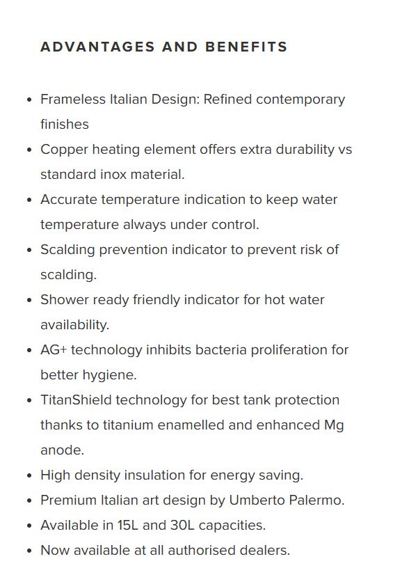 Ariston ANDRIS 2 RS 15 Storage Water Heater ( 15 Liters ) / FREE Express Delivery - Image 2