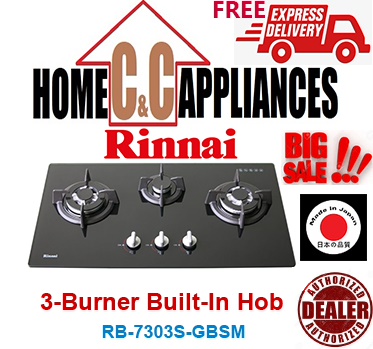 RINNAI RB-7303S-GBSM 3 Burner Built-In Hob | Black Tempered Glass | FREE DELIVERY |