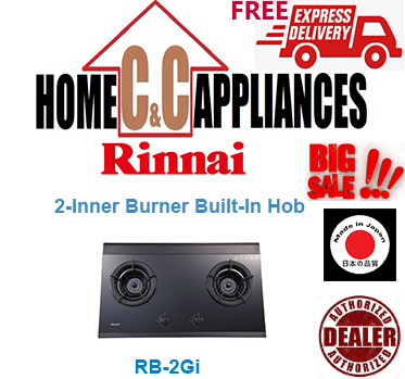 RINNAI RB-2Gi | 2 INNER BURNER BUILD-IN HOB | Tempered Glass (Black) Top Plate | FREE DELIVERY |