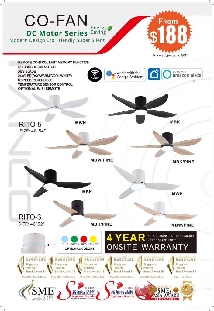Fanco RITO-5 WITH WIFI Smart Fan Ceiling Co-Fan WITH 24WATT LED LIGHT & REMOTE CONTROL