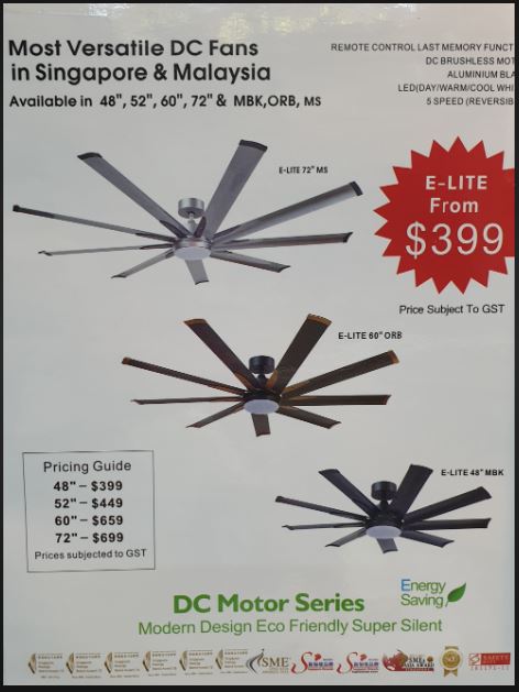 FANCO E-LITE 48"/52"/60"/72" CEILING FAN WITH Remote (Control 5-Speed Reversible,Aluminium Blades,3 Tones LED,Ultra Silent Motor