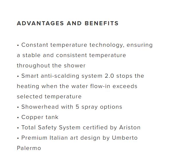 Ariston AURES PREMIUM + COPPER TANK INSTANT WATER HEATER  WITH HAND SHOWER - Image 5