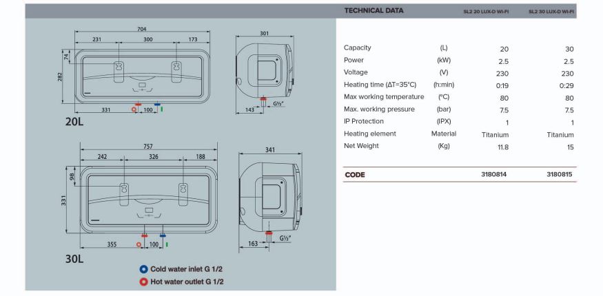 Ariston SLIM2 LUX-D 30 WIFI ELECTRIC STORAGE WATER HEATER  30 LITERS - Image 6