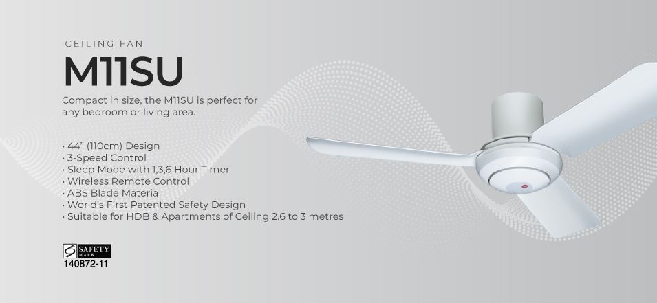 KDK M11SU 44" WHITE / SILVER  CEILING FAN WITH 3-Speed Selection, Wireless Remote Control - Image 5