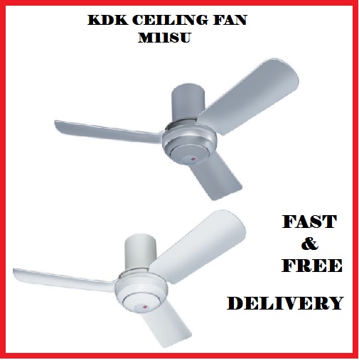 KDK M11SU 44" WHITE / SILVER  CEILING FAN WITH 3-Speed Selection, Wireless Remote Control