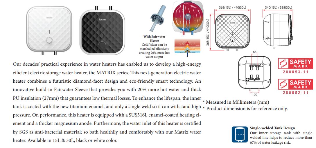 Rubine MT-30B STORAGE WATER HEATER  30 LITERS Water Heater + Pressure Relief Valve + Mounting Hardware - Image 7