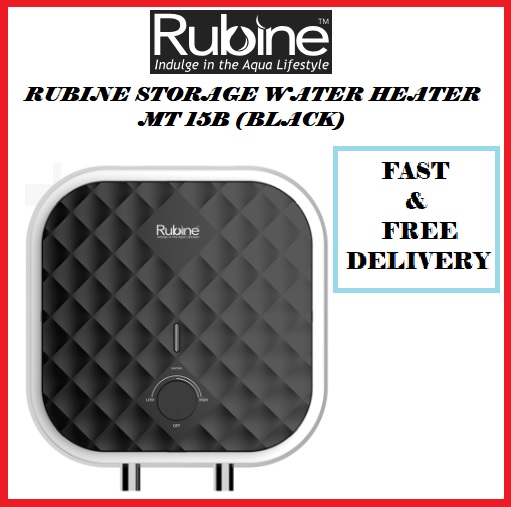 Rubine MT 15 BLACK STORAGE WATER HRATER WITH Pressure Relief Valve + Mounting Hardware + Flexible Hose
