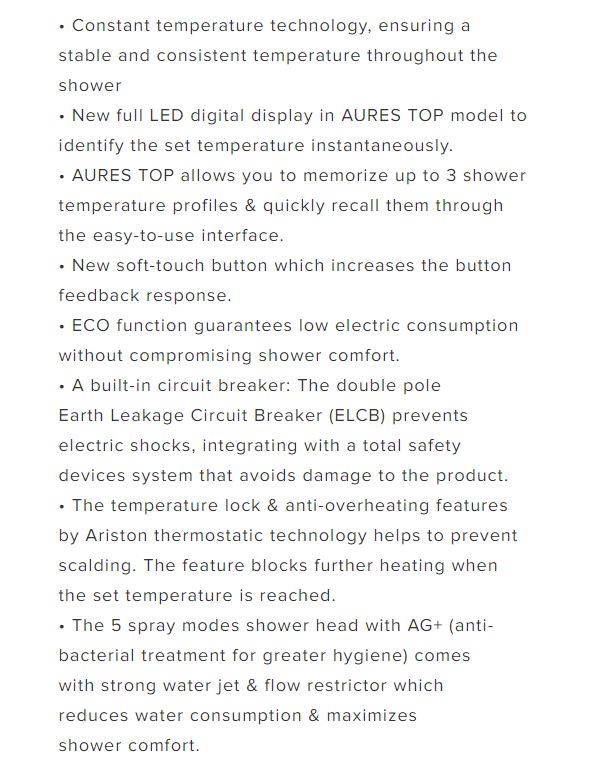 Ariston AURES TOP INSTANT WATER HEATER WITH HAND SHOWER - Image 6
