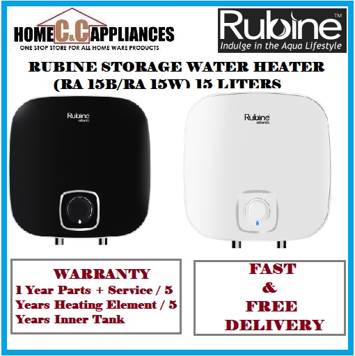Rubine RA 15B/ RA 15W STORAGE WATER HEATER 15 LITERS  With Dielectric connector + Pressure Relief Valve + Mounting Hardware / FREE EXPRESS DELIVERY