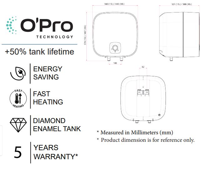 Rubine RA 30B / RA 30W STORAGE WATER HEATER 30 LITERS With Dielectric connector + Pressure Relief Valve + Mounting Hardware / FREE EXPRESS DELIVERY - Image 10