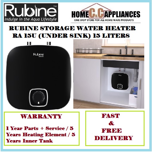 Rubine RA 15U STORAGE WATER HEATER 15LITERS With Dielectric connector + Pressure Relief Valve + Mounting Hardware / FREE EXPRESS DELIVERY