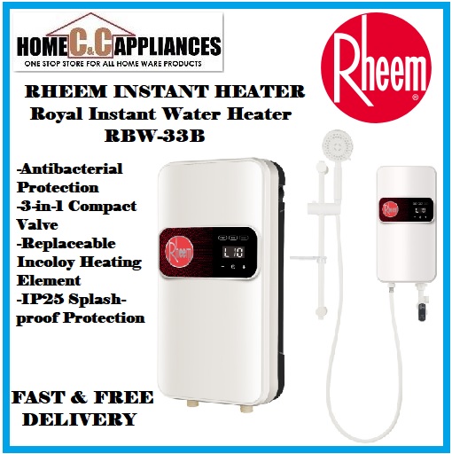 Rheem RBW 33B INSTANT WATER HEATER With Antibacterial Protection, 3-in-1 Compact Valve Replaceable, Incoloy Heating Element and IP25 Splash-proof Protection / FREE EXPRESS DELIVERY