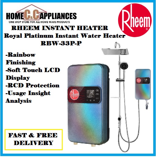 Rheem RBW 33P-P INSTANT WATER HEATER With Rainbow Finishing ,Soft Touch LCD Display, RCD Protection ,Usage Insight Analysis / FREE EXPRESS DELIVERY