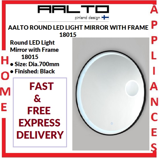 AALTO ROUND LED LIGHT MIRROR WITH FRAME 18015 (BLACK) / FREE EXPRESS DELIVERY