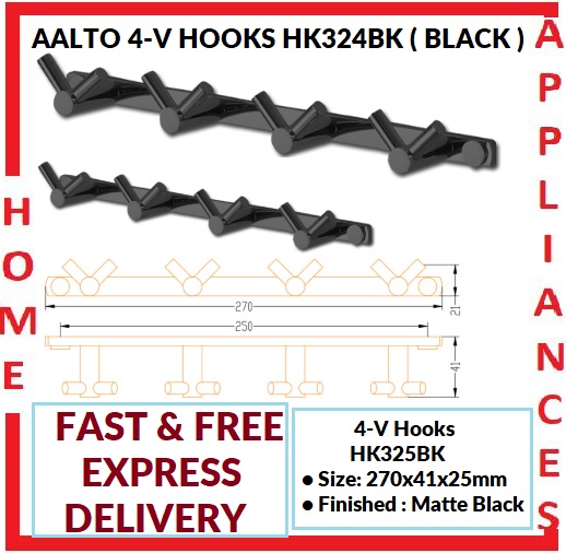 AALTO 4-V HOOKS HK324BK ( BLACK ) / FREE EXPRESSDELIVERY