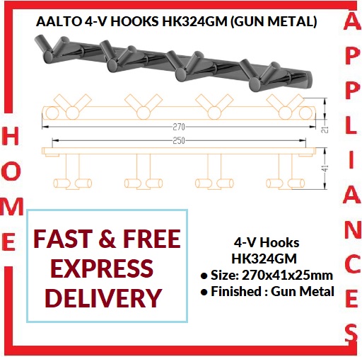 AALTO 4-V HOOKS HK324GM ( GUN METAL ) / FREE EXPRESS DELIVERY