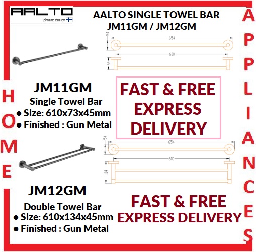 AALTO SINGLE / DOUBLE TOWEL BAR JM11GM / JM12GM ( GUN METAL ) / FREE EXPRESS DELIVERY