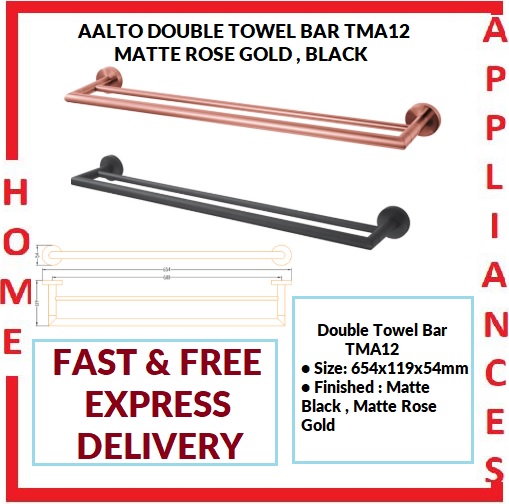 AALTO DOUBLE TOWEL BAR TMA12 ( MATTE ROSE GOLD , MATTE BLACK ) / FREE EXPRESS DELIVERY