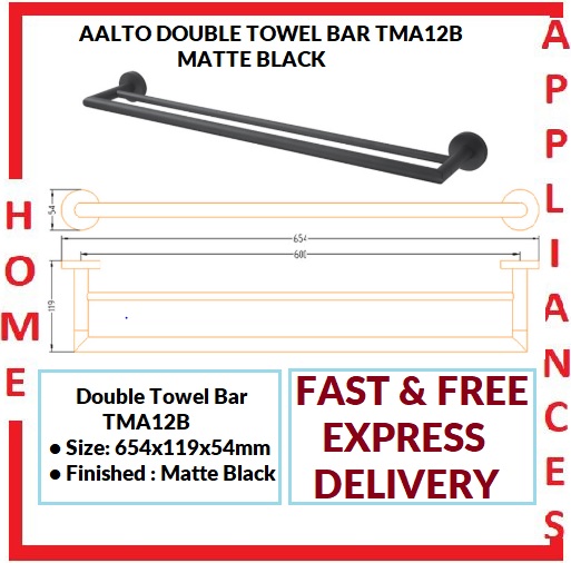 AALTO DOUBLE TOWEL BAR TMA12B ( MATTE BLACK ) / FREE EXPRESS DELIVERY