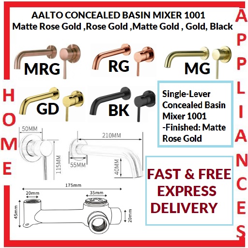 AALTO CONCEALED BASIN MIXER 1001 ( MATTE ROSE GOLD , ROSE GOLD , MATTE GOLD , GOLD , BLACK ) / FREE EXPRESS DELIVERY