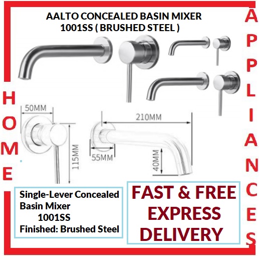 AALTO CONCEALED BASIN MIXER 1001SS ( BRUSHED STEEL ) / FREE EXPRESS DELIVERY