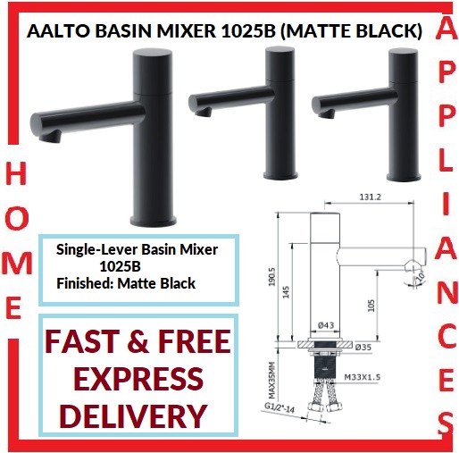 AALTO BASIN MIXER 1025B ( MATTE BLACK ) / FREE EXPRESS DELIVERY