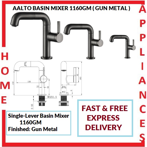 AALTO BASIN MIXER 1160GM ( GUN METAL ) / FREE EXPRESS DELIVERY