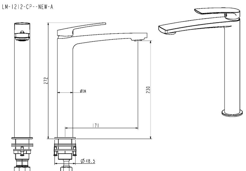 AALTO TALL BASIN TAP 1201AC ( CHROME ) / FREE EXPRESS DELIVERY - Image 3