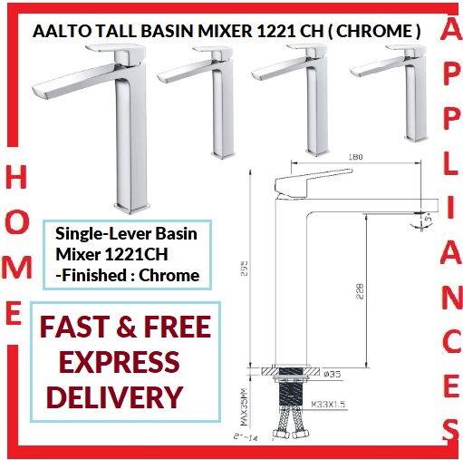 AALTO TALL BASIN MIXER 1221 CH ( CHROME ) / FREE EXPRESS DELIVERY