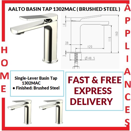 AALTO BASIN TAP 1302MAC ( BRUSHED STEEL ) / FREE EXPRESS DELIVERY
