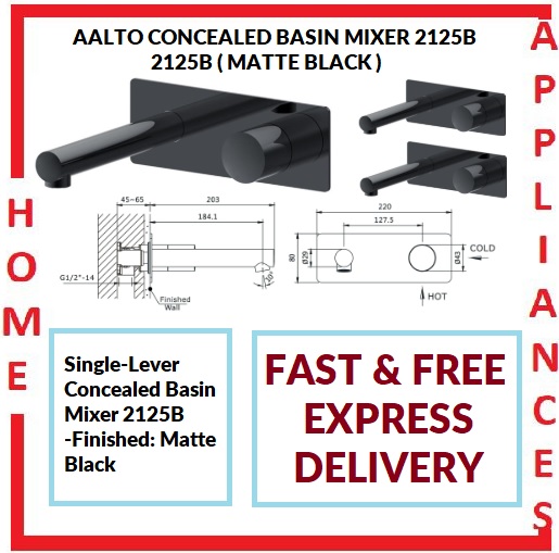 AALTO CONCEALED BASIN MIXER 2125B ( MATTE BLACK ) / FREE EXPRESS DELIVERY