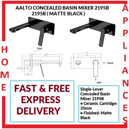 AALTO CONCEALED BASIN MIXER 2195B ( MATTE BLACK ) / FREE EXPRESS DELIVERY