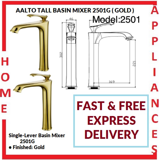 AALTO TALL BASIN MIXER 2501G ( GOLD ) / FREE EXPRESS DELIVERY