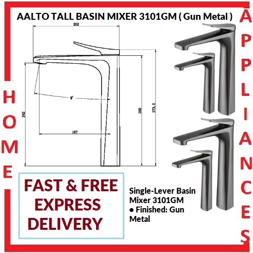 AALTO TALL BASIN MIXER 3101GM ( GUN METAL ) / FREE EXPRESS DELIVERY