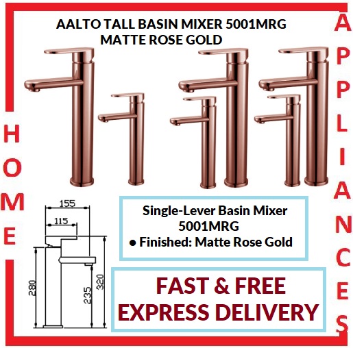 AALTO TALL BASIN MIXER 5001MRG ( MATTE ROSE GOLD ) / FREE EXPRESS DELIVERY