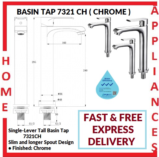 AALTO BASIN TAP 7321 CH ( CHROME ) / FREE EXPRESS DELIVERY