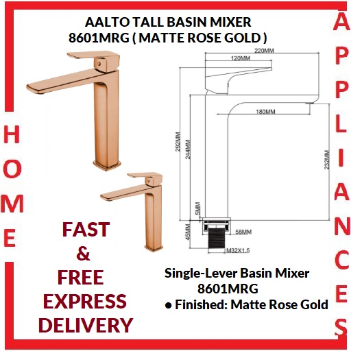 AALTO TALL BASIN MIXER 8601MRG ( MATTE ROSE GOLD ) / FREE EXPRESS DELIVERY