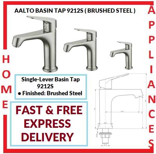 AALTO BASIN TAP 9212S ( BRUSHED STEEL ) / FREE EXPRESS DELIVERY