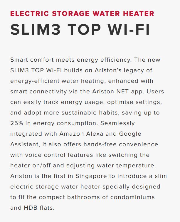 ARISTON SLIM3 TOP WIFI ELECTRIC STORAGE WATER HEATER ( 30L ) / FREE EXPRESS DELIVERY - Image 5