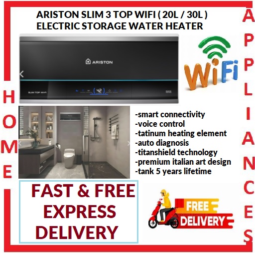 ARISTON SLIM3 TOP WIFI ELECTRIC STORAGE WATER HEATER ( 30L ) / FREE EXPRESS DELIVERY