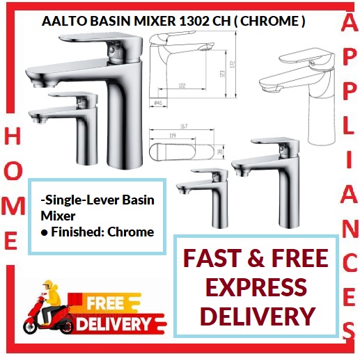 AALTO BASIN MIXER 1302 CH ( CHROME ) / FREE EXPRESS DELIVERY