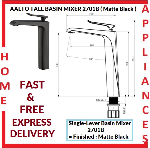 AALTO TALL BASIN MIXER 2701B ( MATTE BLACK ) / FREE EXPRESS DELIVERY