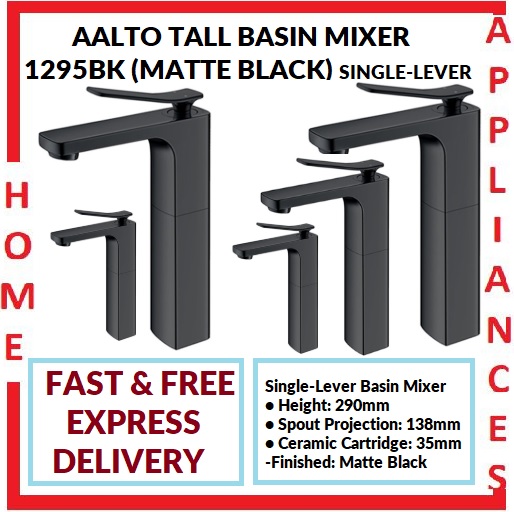 AALTO SINGLE-LEVER TALL BASIN MIXER 1295B ( MATTE BLACK ) / FREE EXPRESS DELIVERY