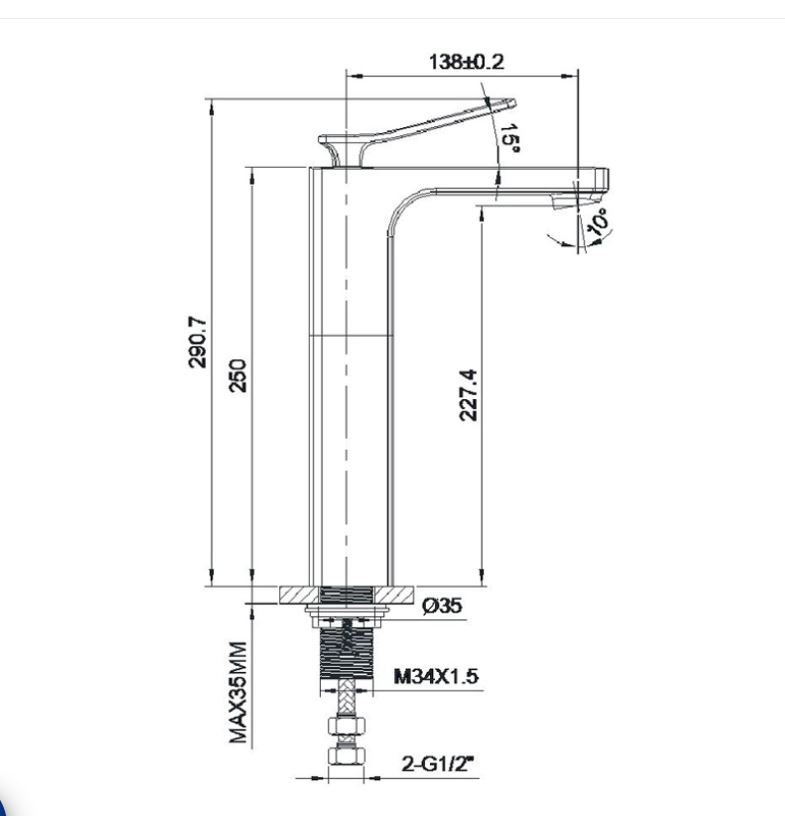 AALTO TALL BASIN MIXER 1295CH ( CHROME ) SINGLE-LEVER / FREE EXPRESS DELIVERY - Image 3
