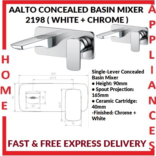 AALTO CONCEALED SINGLE-LEVER BASIN MIXER 2198W ( CHROME + WHITE ) / FREE EXPRESS DELIVERY